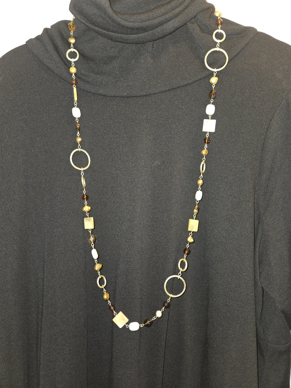 Gold and Brown Long Link Necklace - Women Jewelry